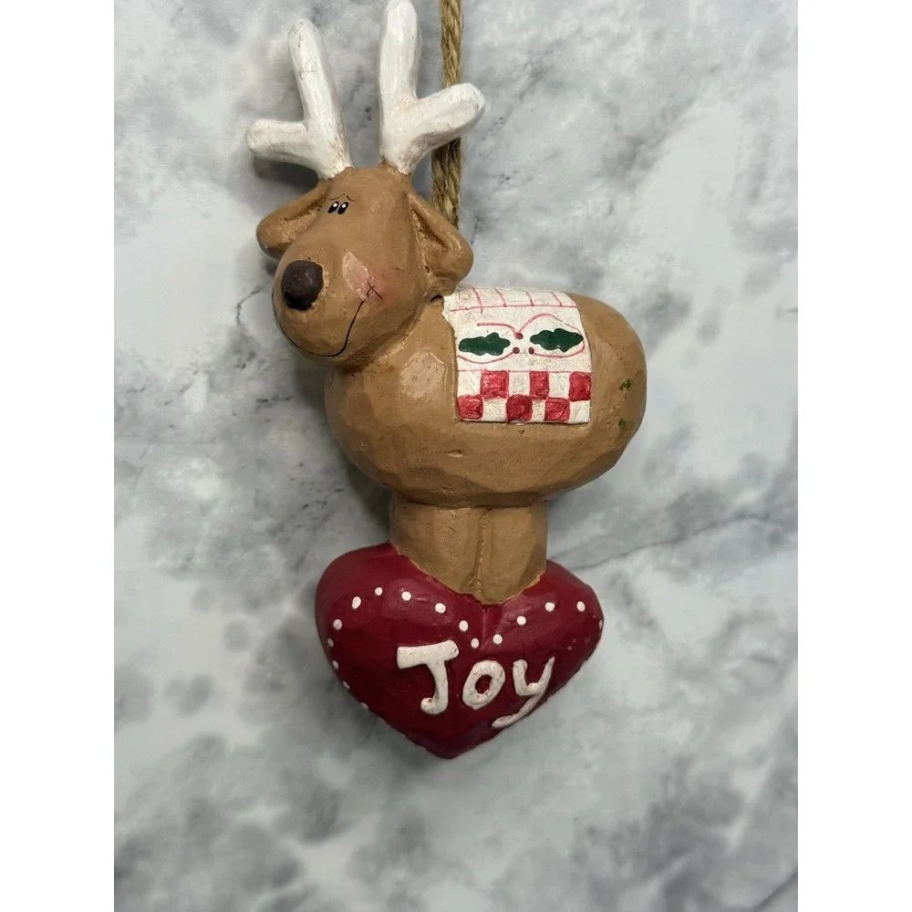 Vintage Midwest Eddie Walker Hanging Ornament Noel and Joy Reindeers Set‎ of Two
